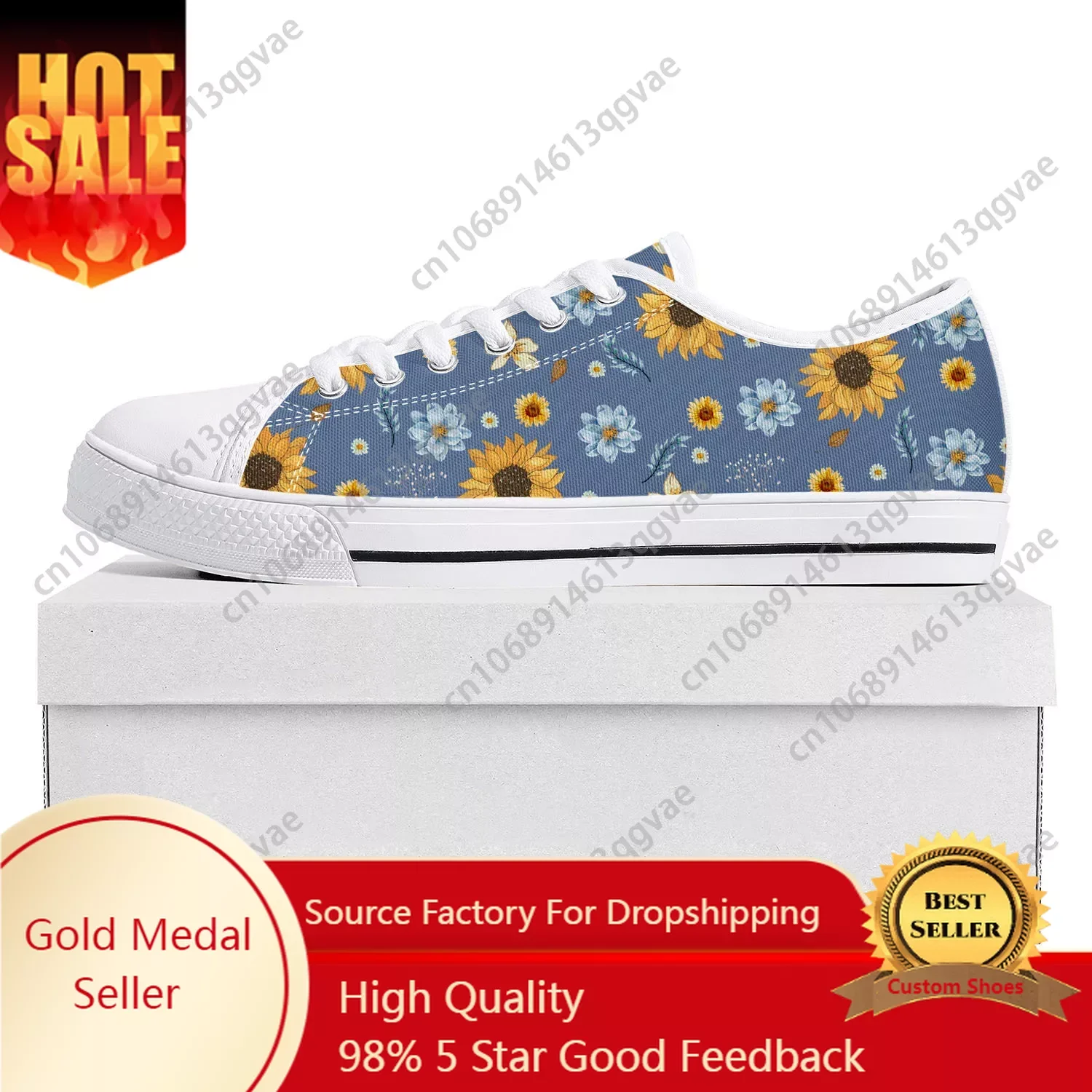 Sunflower Yellow Flower Low Top High Quality Sneakers Mens Womens Teenager Canvas Sneaker  Prode Casual Couple Shoes Custom Shoe