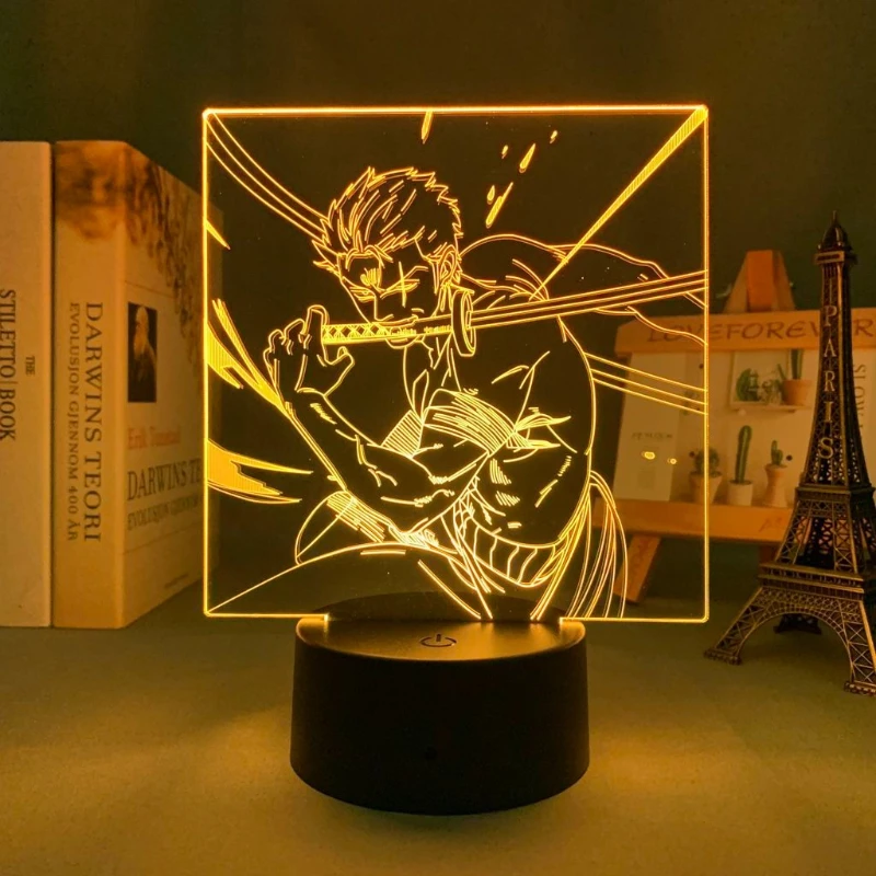 One Piece Roronoa Zoro Anime Cartoon Cute Acrylic Light Sign Bedroom Atmosphere Night Light Stand Figurine Decoration Gift