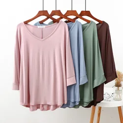 Solid color Plus size Women's batwing Tshirt Front short back Long Three Quarter Sleeves Casual Loose T-shirts Lady's Tee tops