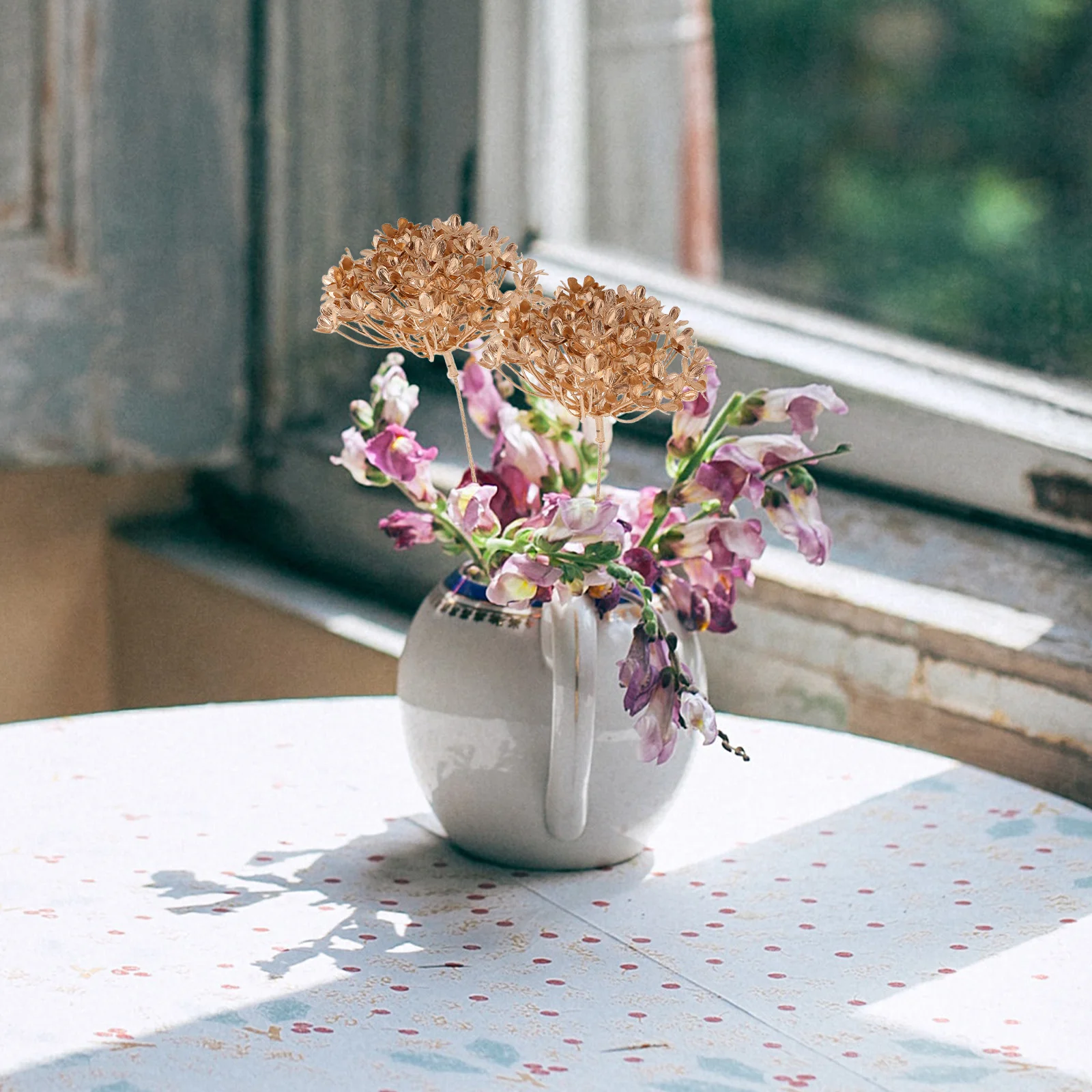 

5Pcs Gold Faux Hydrangea Artificial Flowers Realistic Flower Arrangement Indoor Home Wedding Party Decorative Flowers