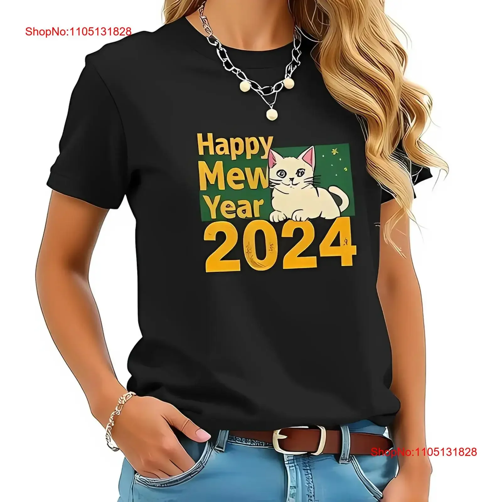 Mew Year 2024 T Shirt Vintage Cat Design on Black  All cotton vintage Washed fashion Top For Everyday Wear designer clothes