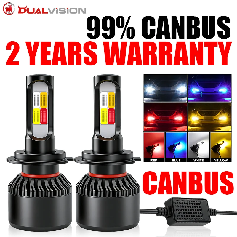 4 Colors And Flash LED Car Headlights Auto H7 H4 H1 H8 H9 H11 9005 9006 HB3 HB4 9012 HIR2 Red Yellow Blue White Fog Lights 12V
