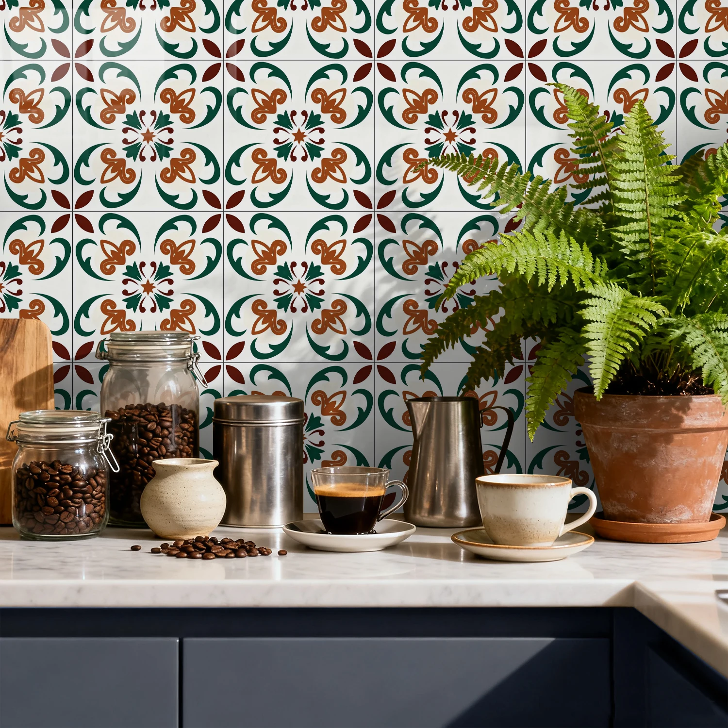 36 pieces of minimalist floral tile stickers, self-adhesive wall stickers, waterproof kitchen
