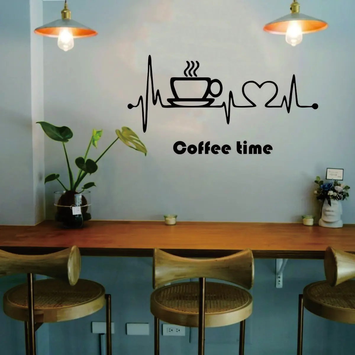 Wall Decor Vinyl Stickers Self-adhesive Removable Coffee Time Heartbeat Rate Coffee Shop Kitchen Wall Decals JZY075