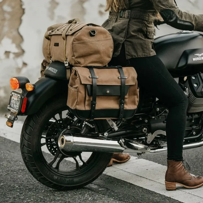 

Retro Motorcycle Saddle Bag Universal Waterproof Oil Wax Canvas Messenger Bag Motorcycles Cruisers Side Bag Large Capacity