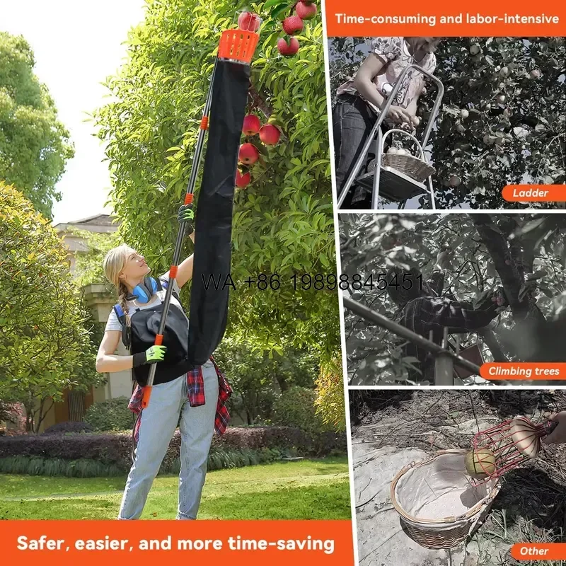 Wmwmnu DIY Professional Horticultural Hand Tools with Collection Funnel Bag Adjustable Segmented Metal Handle Pole