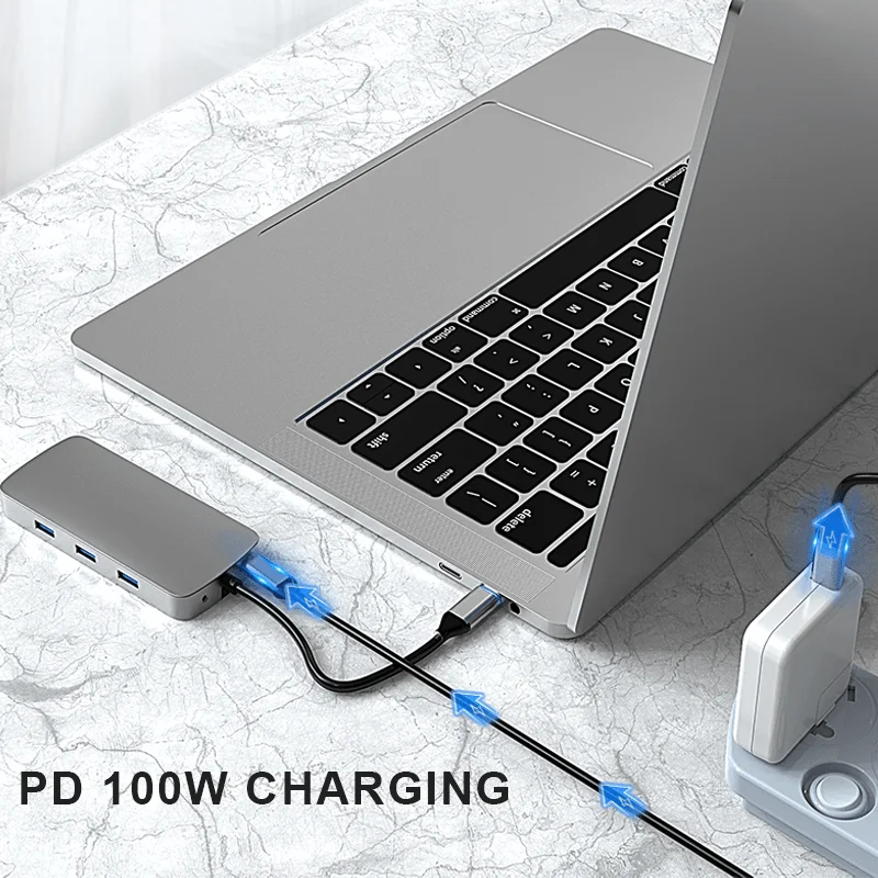10 in 1 USB C Hub Type C to HDMI-Compatible USB 3.0 Adapter with PD 100W for MacBook pro Air M1 - Multiport Docking Station