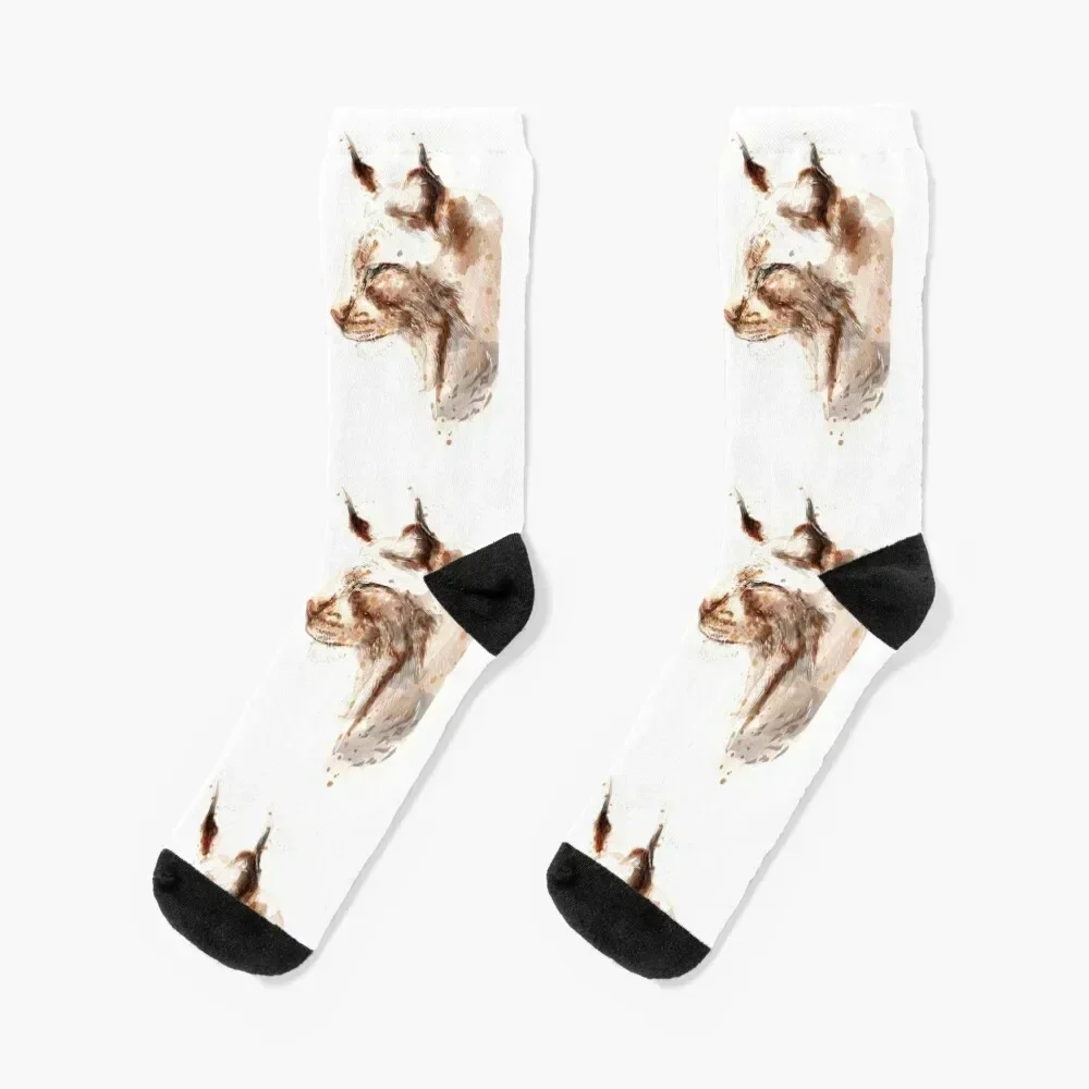 

Watercolor lynx beautiful wildlife face Socks moving stockings anime winter gifts cotton Men's Socks Women's