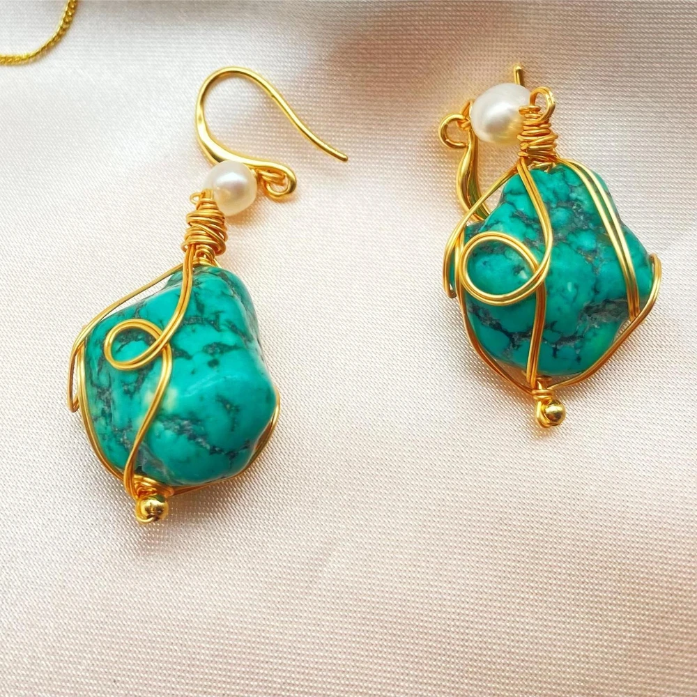 

YEEVAA Inspired Natural Stone Turquoise Women Earrings Elegant Dangle Earrings Jewelry Bijoux Gift