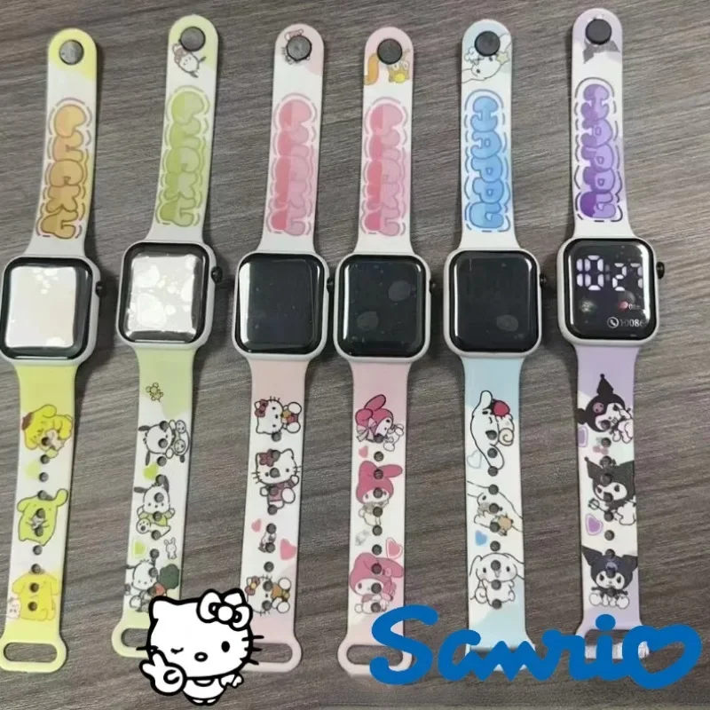 Sanrio Hello Kitty LED Watch Children\'s Watch Sport Cartoon Electronic Watch Students Kuromi Anime Square Electronic Clock Gifts