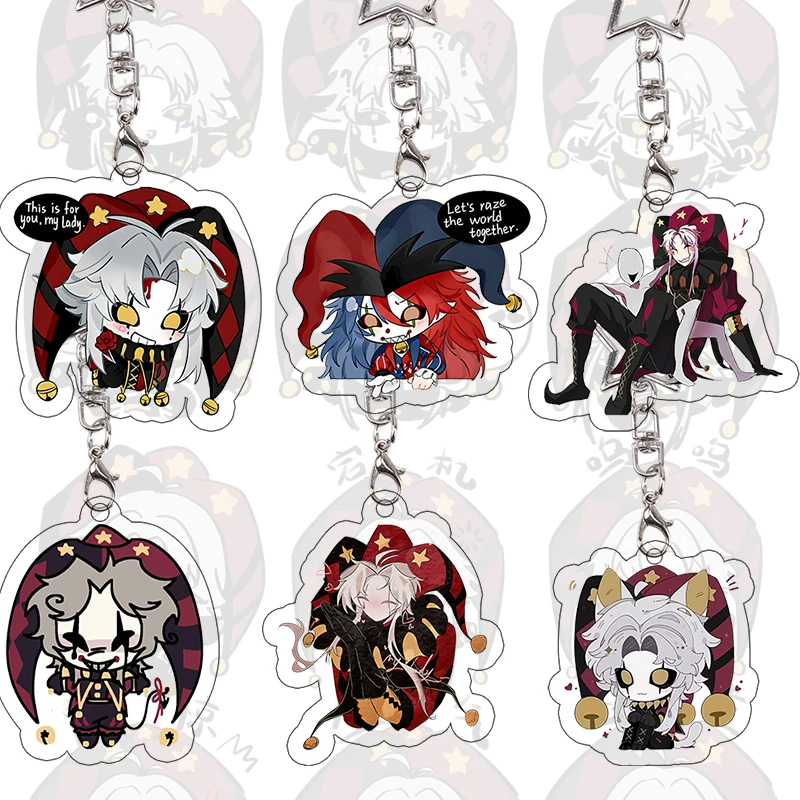 Llavero de acrílico The Freak Circus, diseño de anime y dibujos animados, Pierrot, personaje de juego, arlequín, colgante para bolso, decoración para estudiantes, regalo de cumpleaños