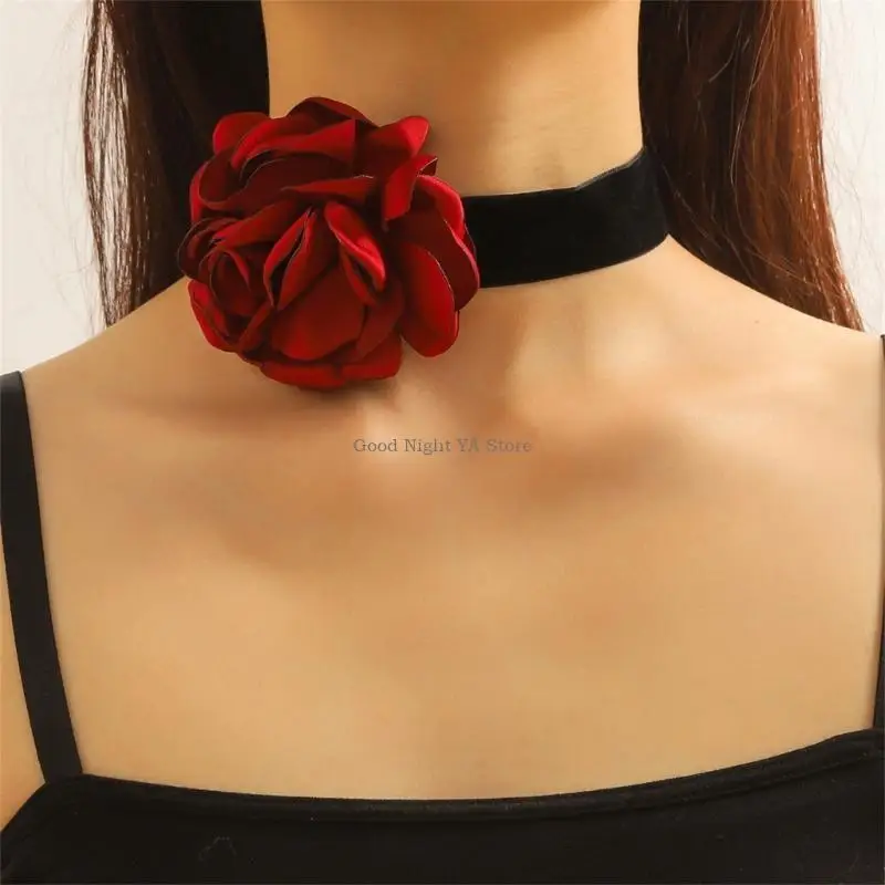 Collier ras cou fleur velours cou Rose cou Camellia Goth Vintage cou