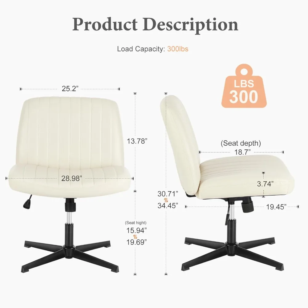 Criss Cross Chair Legged, Armless Office Desk Chair with Wheels, Height Adjustable Wide Seat Computer Task Chair