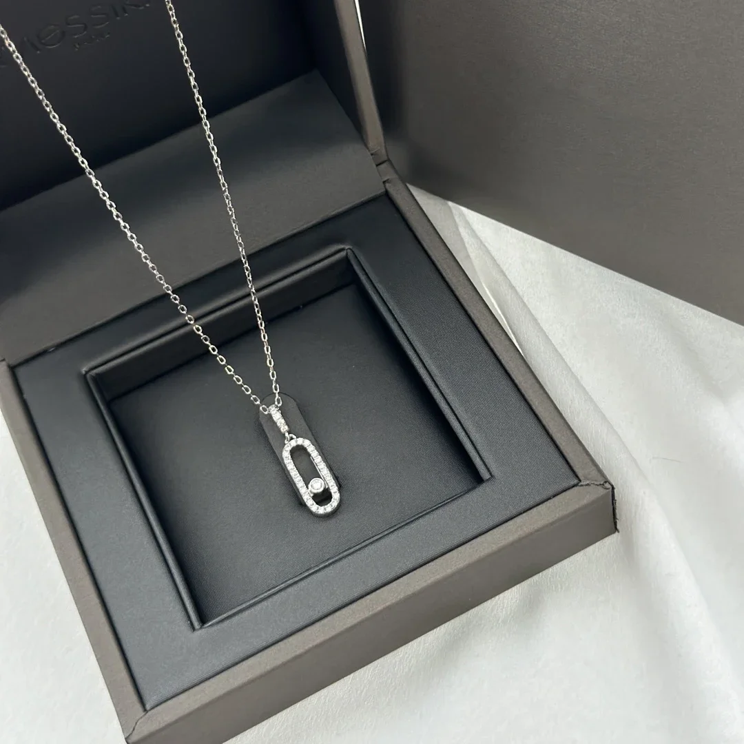 Classic luxury jewelry 925 sterling silver women's pendant necklace. Moving diamonds. Exquisite gifts