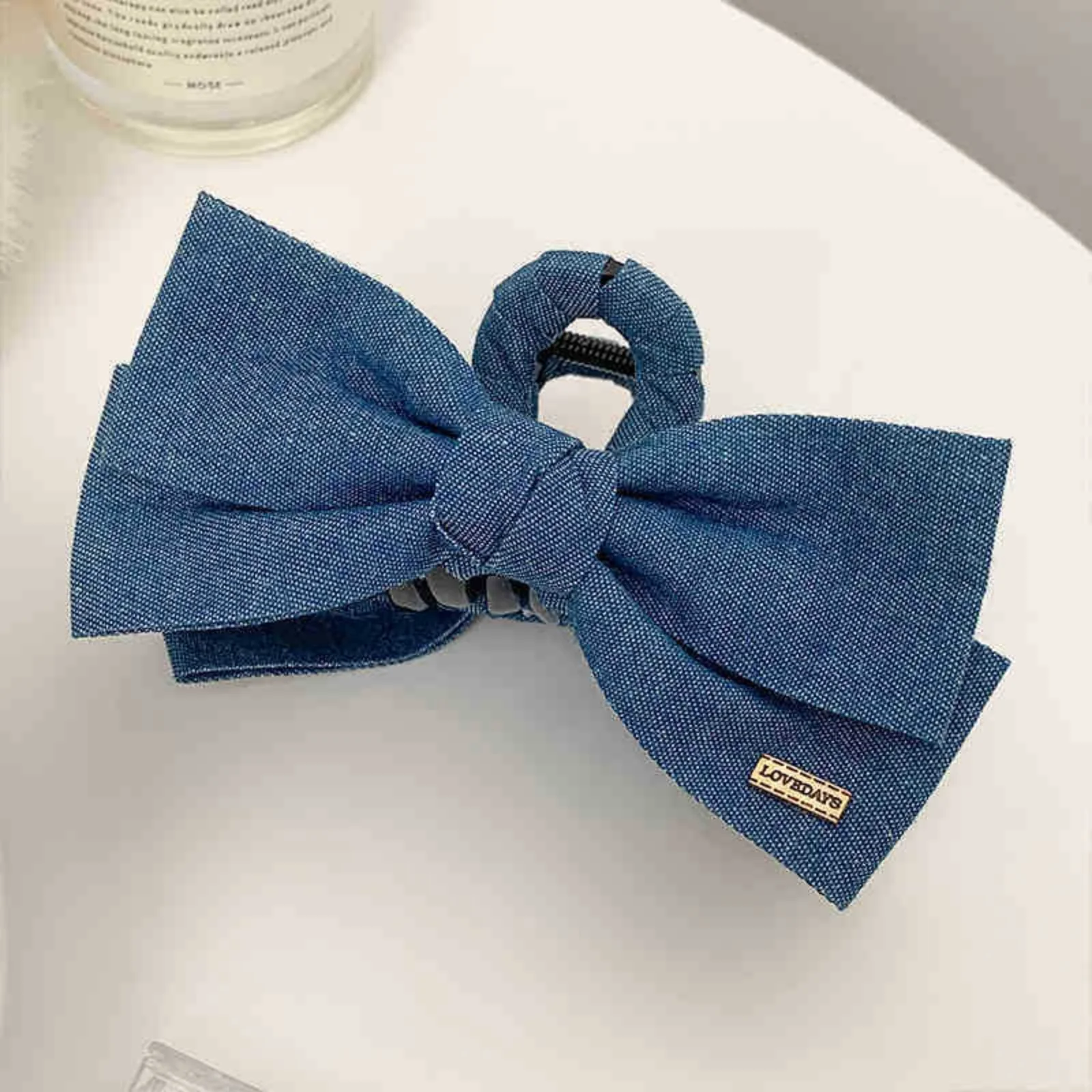 1PC Cowboy Tuch Haar Clip Bogen Clip Kopfschmuck Weibliche Hinterkopf Platte Haar Greifen Clip Temperament Große Hai Clip haarnadel – Detail 1