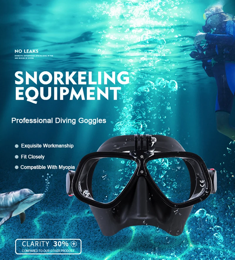 

Low Volume Free Diving Mask With Go-Pro Mount, Aluminum Alloy Frame Mask, Scuba Diving Mask, Wet Snorkel, Tempered Glass,Hunting