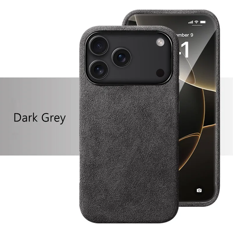 

Italy Dark Grey Leather Magnetic Phone Case for iPhone 17 Pro Max 17 Air Aluminium Buttons Supercar Interior Suede Back Cover