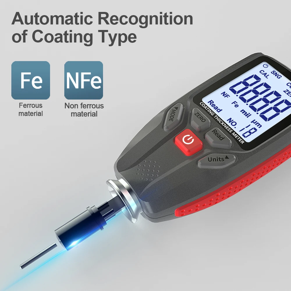 Cyfrowy miernik grubości powłoki Tester powłok GVDA Fe & NFe z podświetleniem wyświetlacz samochodowy miernik grubości folii malarskiej 0 ~ 1300um