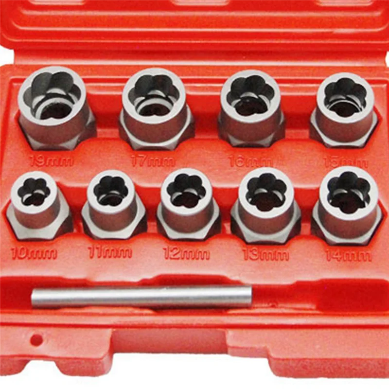 

Y50A-10Pc Nut Extractor 1/2 Square Hole Air Cannon Electric Wrench Use Sliding Nut To Remove Red Box Tool Set