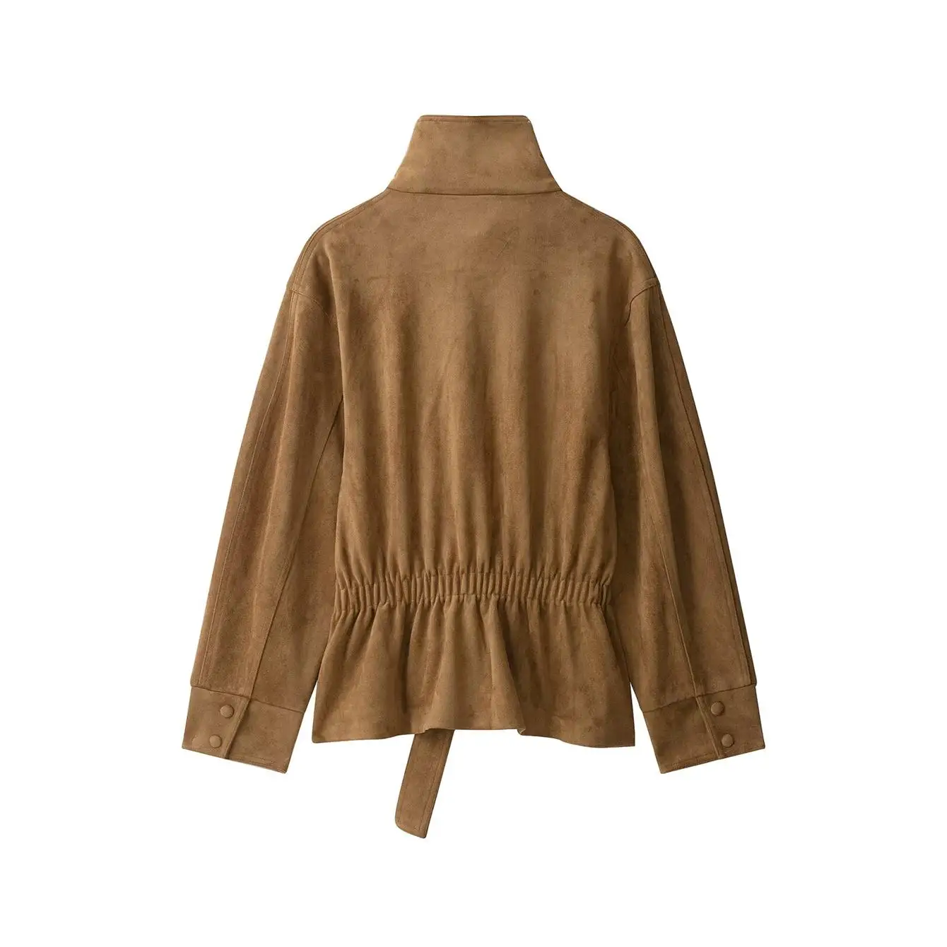 TFMLN Damen Wildlederjacke, Modischer Stehkragen, Gürtel, Locker Geschnittene Oberbekleidung, Herbst-Winter Freizeitjacke, Einfarbig, Vintage-Stil 2026 – Detail 3