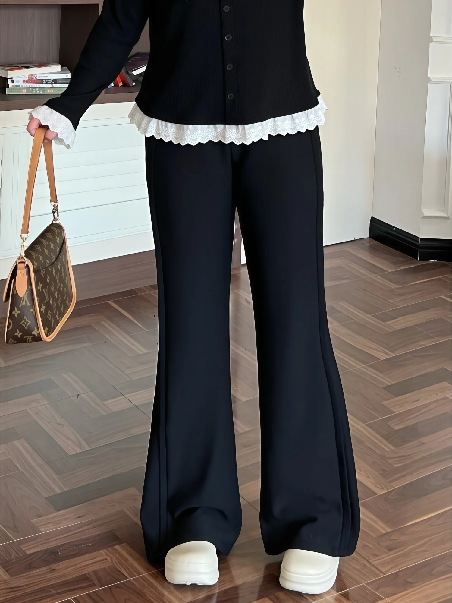 

Брюки с высокой талией, на подкладке, широкие, повседневные, для полных женщин, облегающие, модные, осенне-зимние, для работы