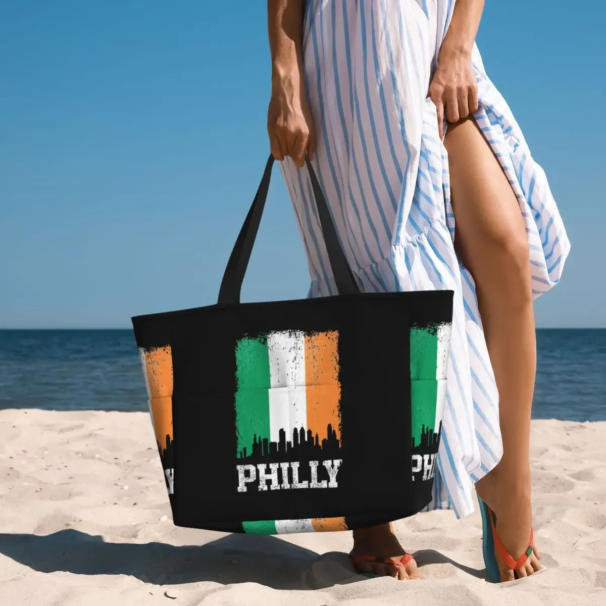 

Vintage Philadelphia Irish Flag Philly Skyline Pride Beach Tote Bag Sport Gym Yoga Duffle Tote Bag Women Travel Bag Fitness bag