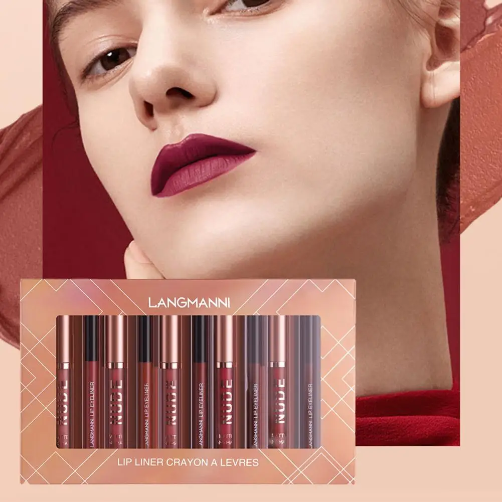 Gemakkelijk Te Kleuren Lipgloss Langdurige Lipliner Matte Lipgloss Set Waterdichte Anti-Aanbaklaag Cup Plumping Lip Glazuur Met Voor Blijvende