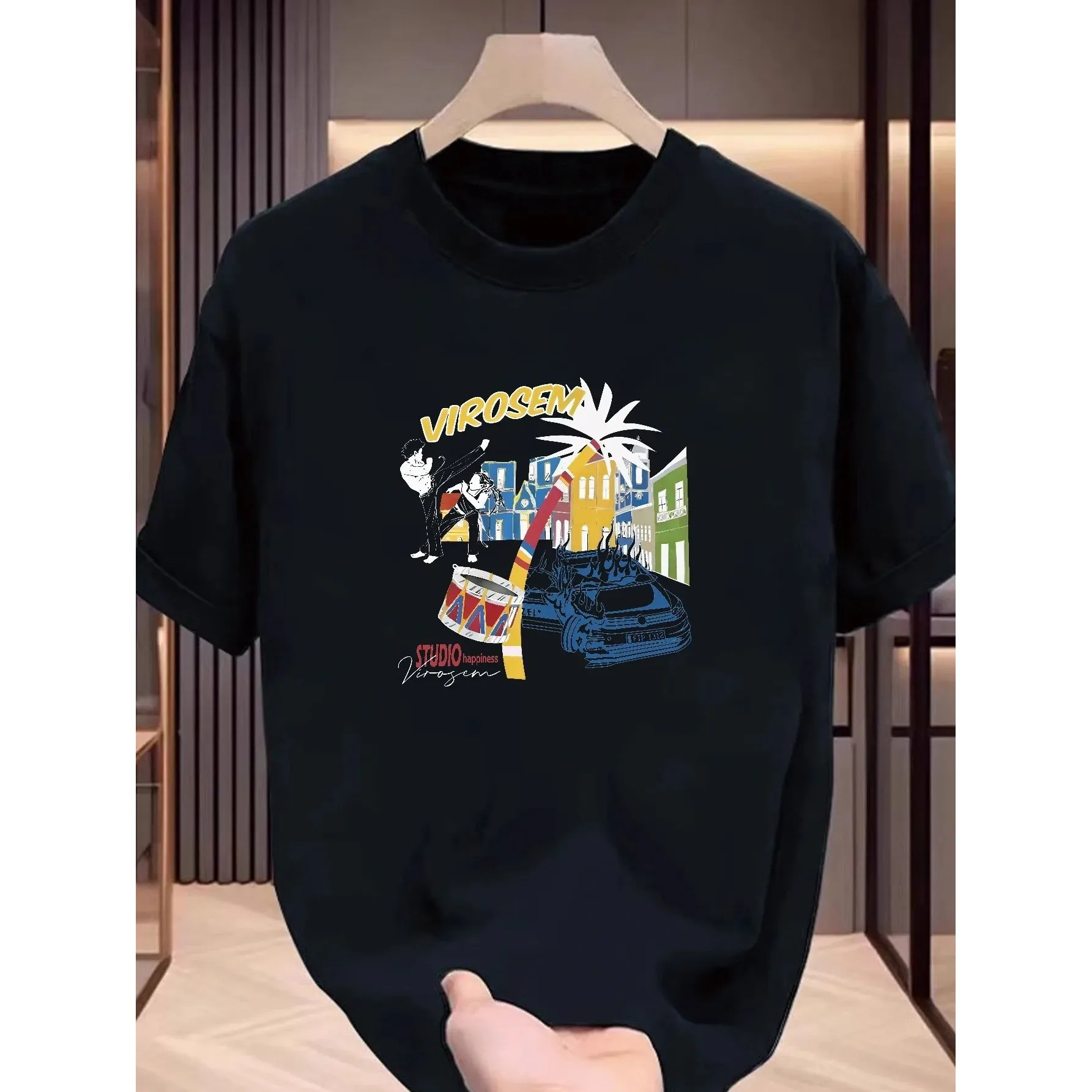 

Urban Street Vacation Print Graphic Tee Short Sleeve Breathable Cotton Casual T-Shirt for Men