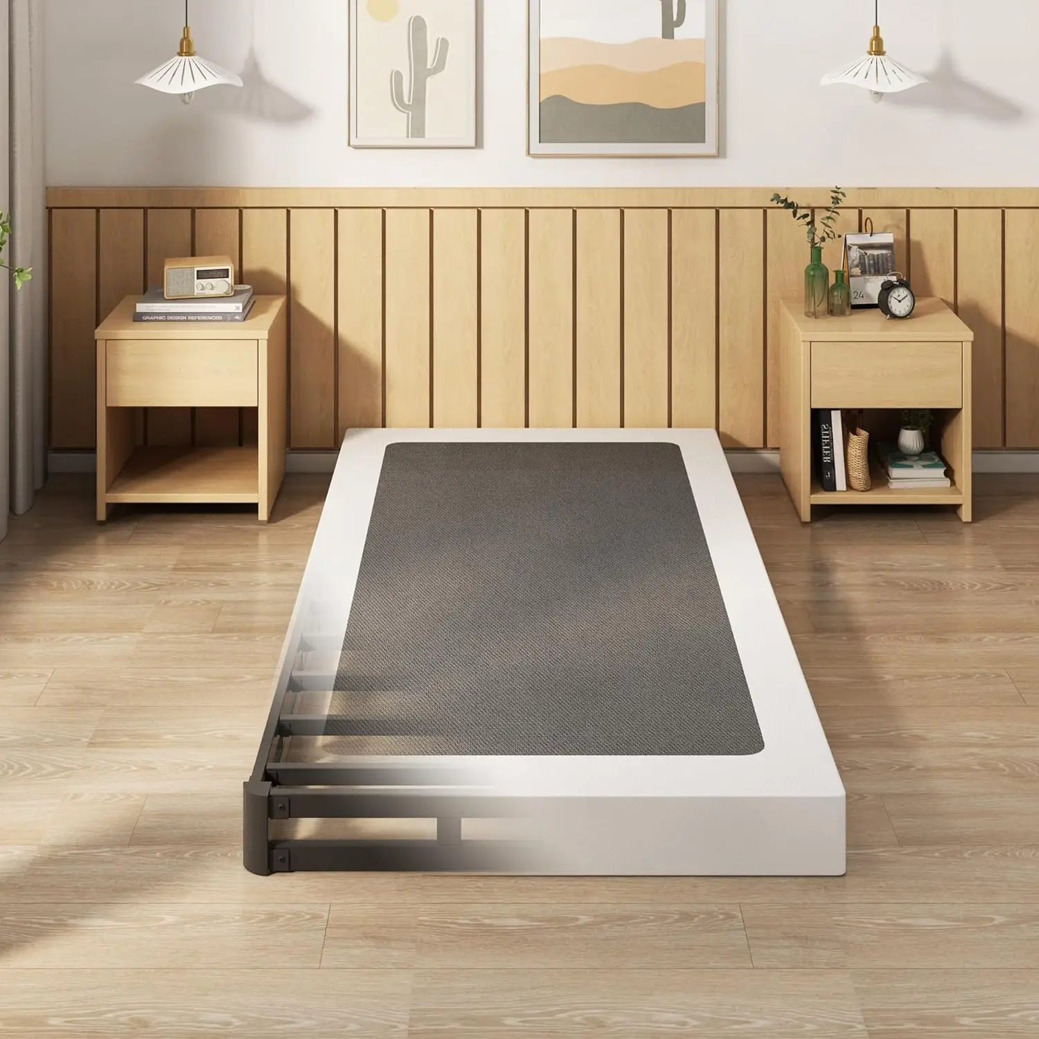 

5 Inch Twin Box Spring Bed Base, 1500 LBS Heavy Duty Metal Mattress Foundation with Fabric Cover, Easy Assembly