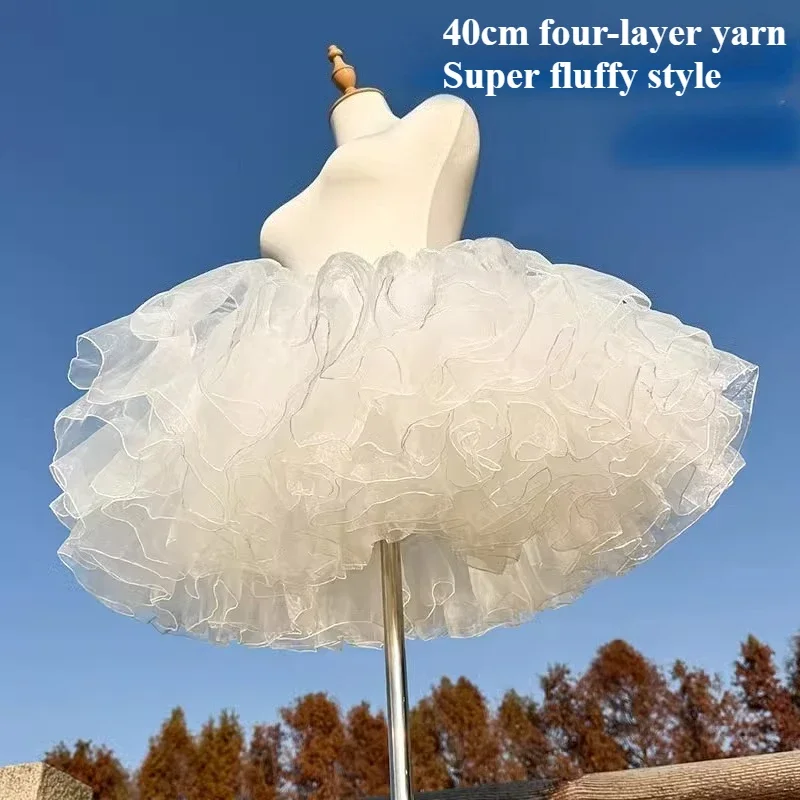 Lolita White Mini Skirt Women Daily Four Layers Soft Yarn Violence Boneless Lining Petticoat Cloud Super Puffy Tulle Underskirt
