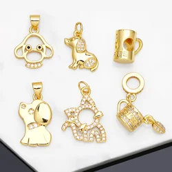 OCESRIO Mini Coffee Cup Heart Pendant for Necklace Copper Gold Plated Cute Little Dog Cat Amulet Jewelry Making Supplies pdtb068