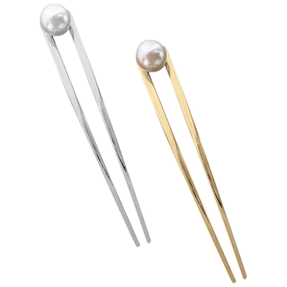 

2pcs Pearl Hair Sticks U-shaped Metal Fork Accessories Women Gold Silver Color Long Size Durable Smooth Premium