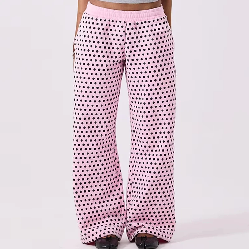 Y2K Autumn Korean Department New Retro Polka Dot Print Design Wide Leg Casual Pants Comfort Fashion Long Pants Streetwear Women