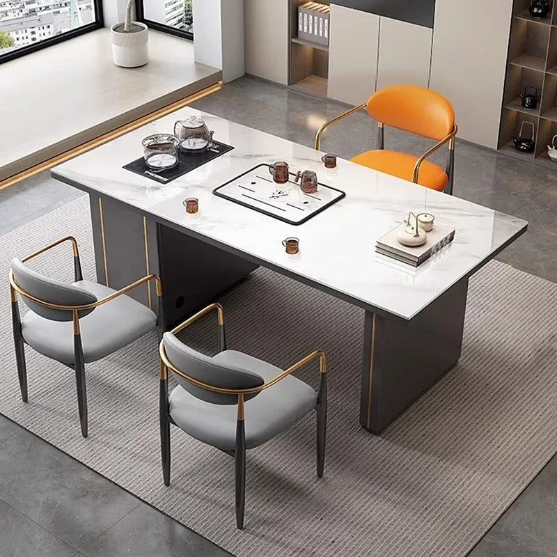 Light luxury rock slab tea table integrated with a complete set of office simple Italian style tea table
