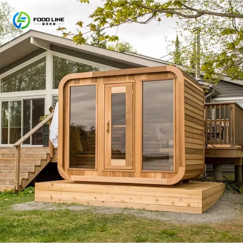 Canadian Red Cedar Outdoor Cube Sauna 3 Person Computer Control Steam Dry Custom