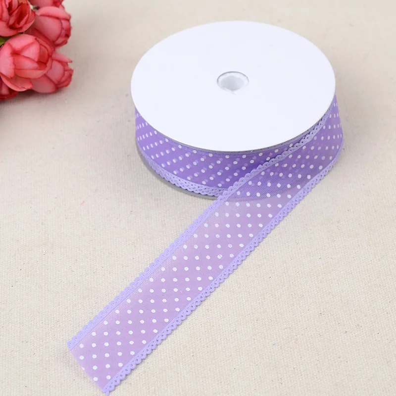 Width 25mm Dots Organza Ribbon for DIY Headwear Wedding Party Decoration Gift Wrap 5 Yards