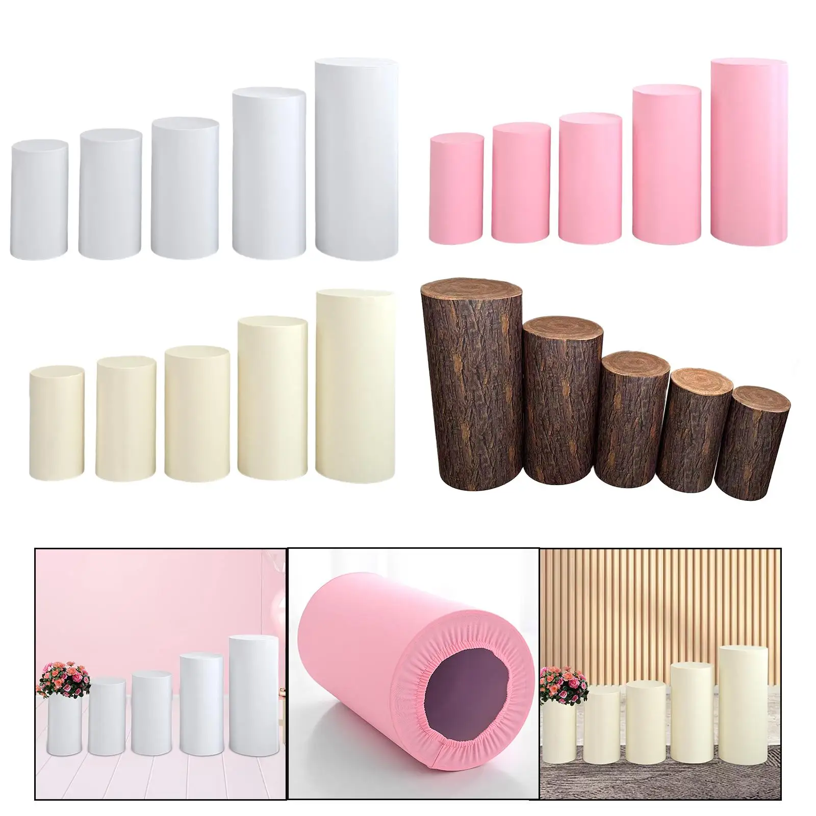 5x Cylinder Pedestal Covers Plinth Stand Pillar Covers Elegant Practical Cylinder Plinth Covers for Graduation Thanksgiving