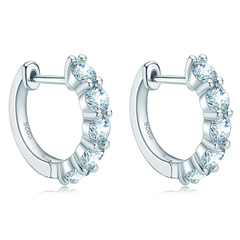 JoyceJelly 100% 925 Sterling Silver Ear-Hoops with 3mm Moissanite Earrings For Women Sparkling Fine Jewelry Daily Classic Design