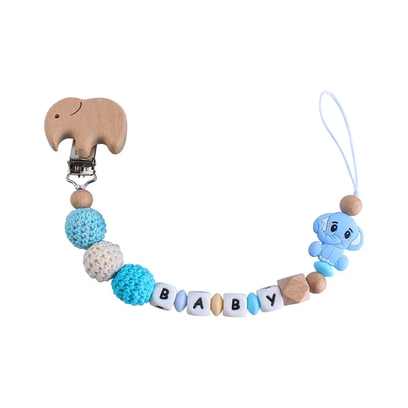 Baby Silicone Elephant Pacifier Holder Chain Custom Name Handmade Personalize Dummy Clips Pacifier Clips Holder Baby Teether