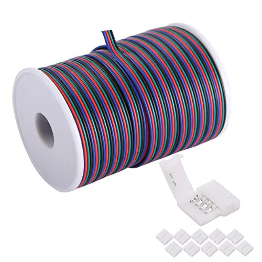 

100ft 30.5m 22 AWG 4Pin RGB Wire Extension Cable with Spool, Led Lights Wires Strip Extend Wire for 5050 3528, with 8PCS RGB Le