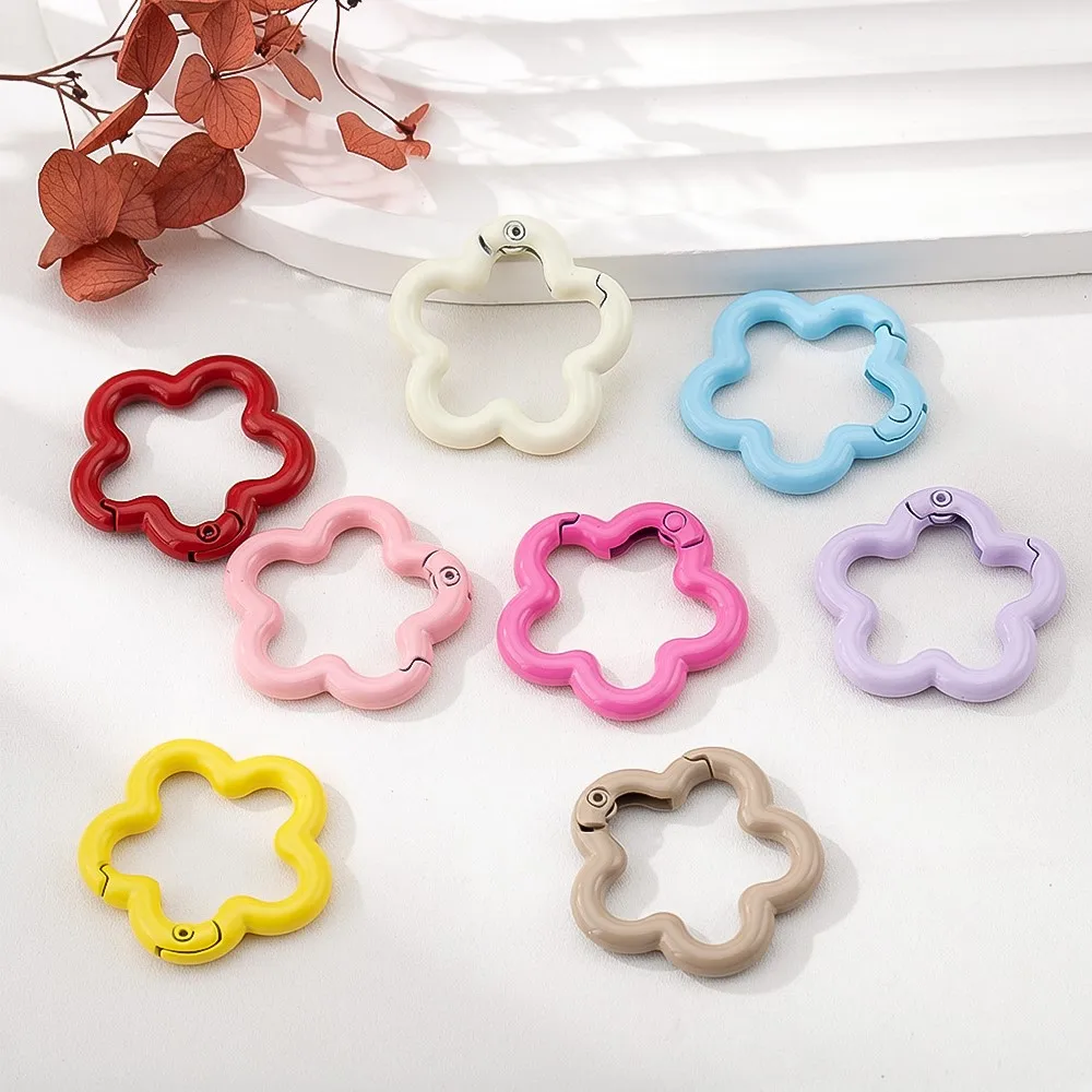 1/5/10pcs Colorful Flower Alloy Carabiner Rings Keychain Bag Clip Spring Hook Hanging Buckle For DIY Jewelry Making Accessories