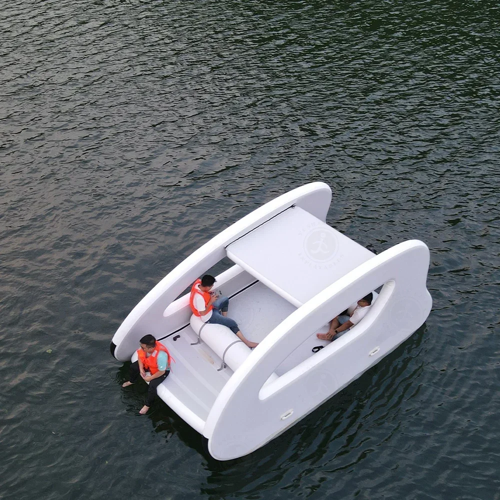 Newly Upgraded Water Drop Stitching Inflatable Lake River House Boat Island Floating Solar Electric Boat