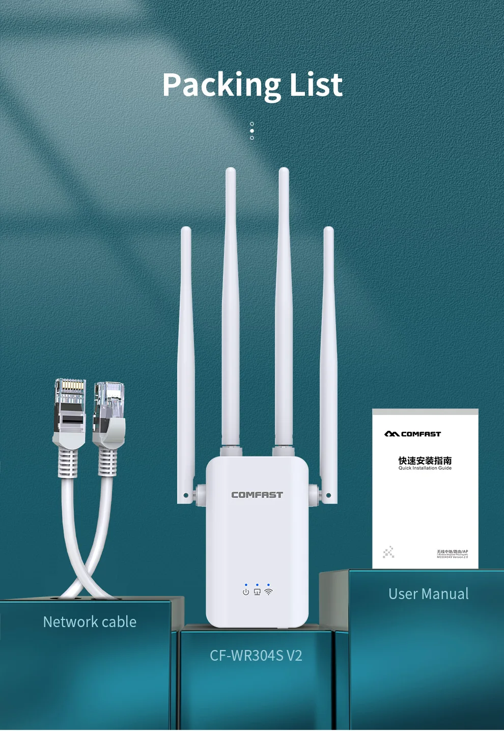 Repetidor WIFI inalámbrico de 2,4G y 300Mbps con 4 antenas de alta ganancia, enrutador Wifi, extensor de rango, Roteador, amplificador