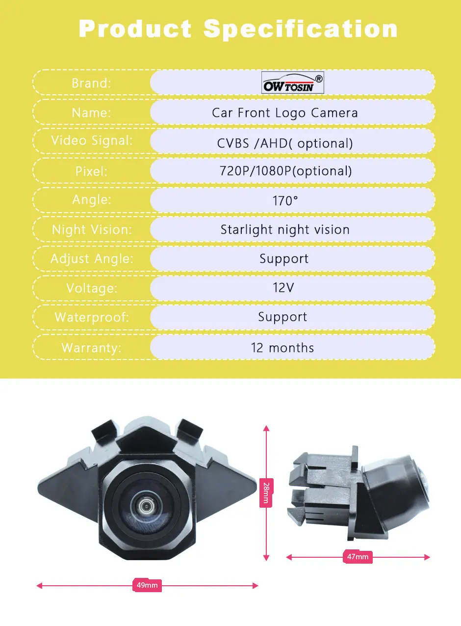 For Benz C Class W204 C180 C200 C280 C300 C350 AMG 2008 2009-2014 Vehicle Car Camera 1920*1080P AHD 170°Front Logo View Camera