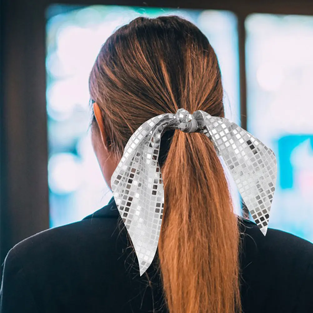 

2Pcs Sparkly Sequin Hair Scrunchies Bowknot Glitter Ponytail Holders Soft Elastic Hair Ties for Women Dance Party Favors
