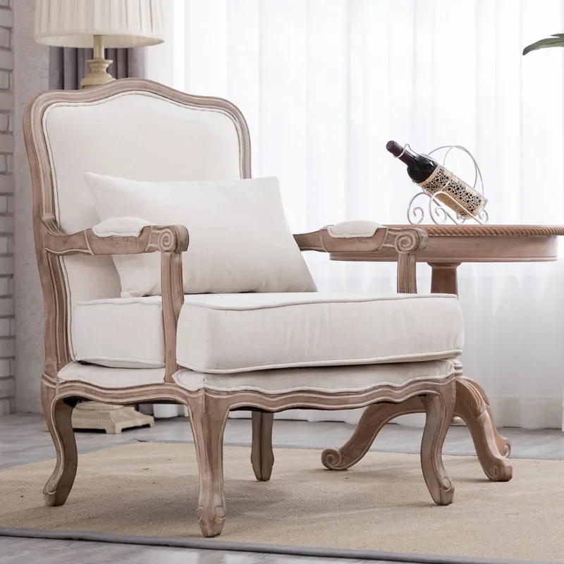 Single sofa American tiger chair retro leisure chair French medieval chair fabric high back European living room light luxury