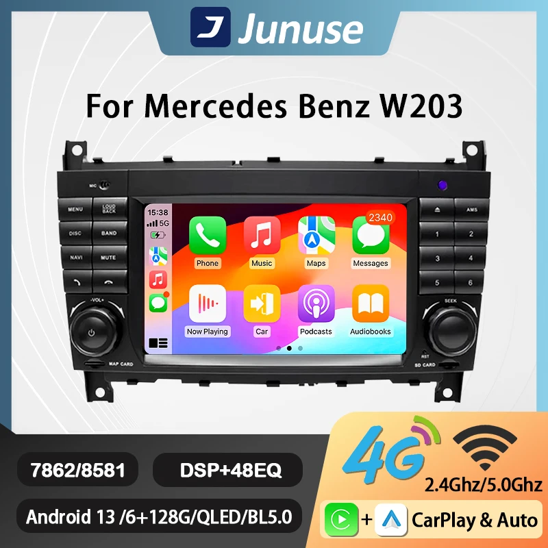 Junuse Android Car radio Multimedia Player For Mercedes-Benz C-Class W203 C200 C300 W209 CLK200 AMG Autoradio GPS Navi Carplay