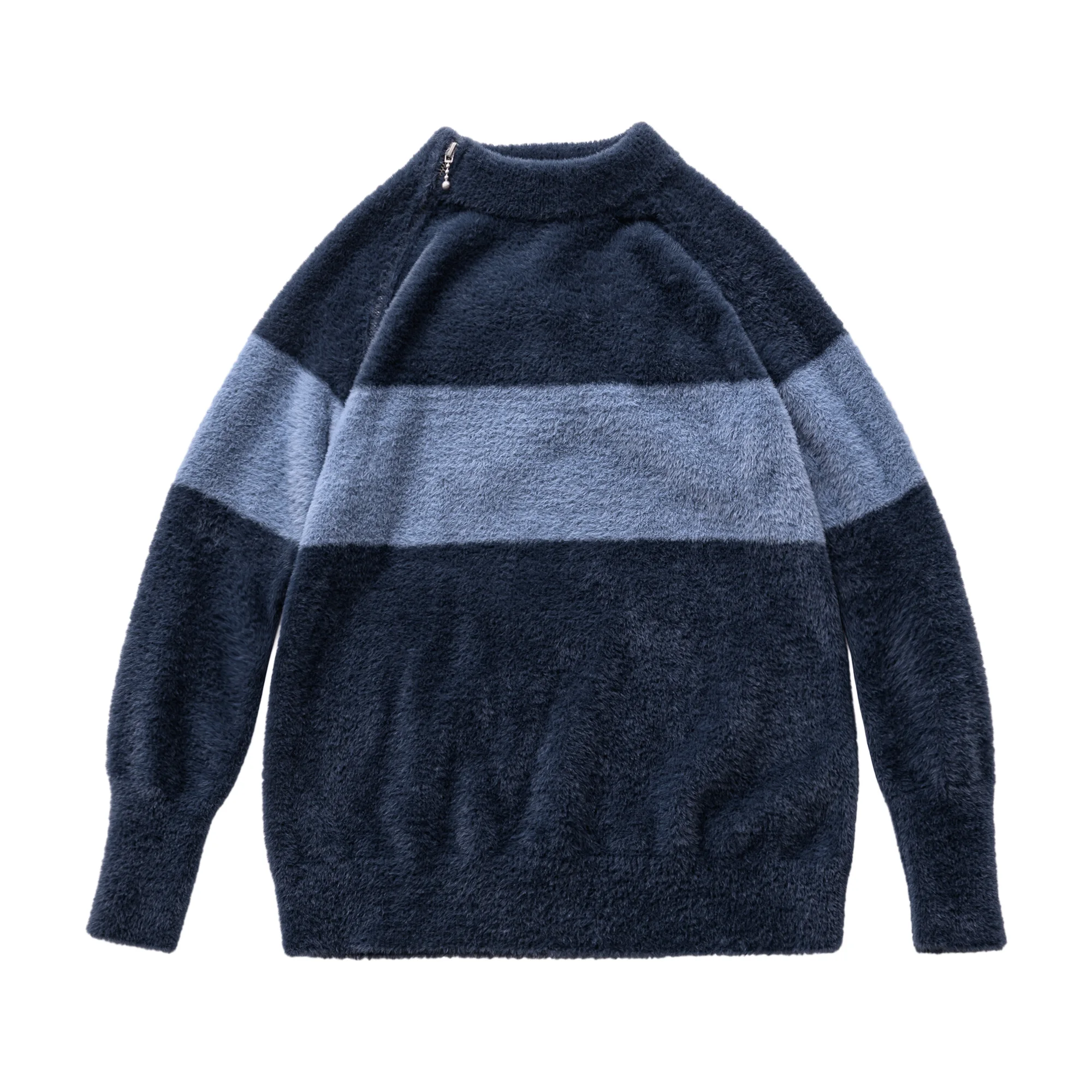 Maden Maglione lavorato a maglia casual a righe Pullover caldo vestibilità ampia con cerniera girocollo per top versatili autunnali e invernali da donna