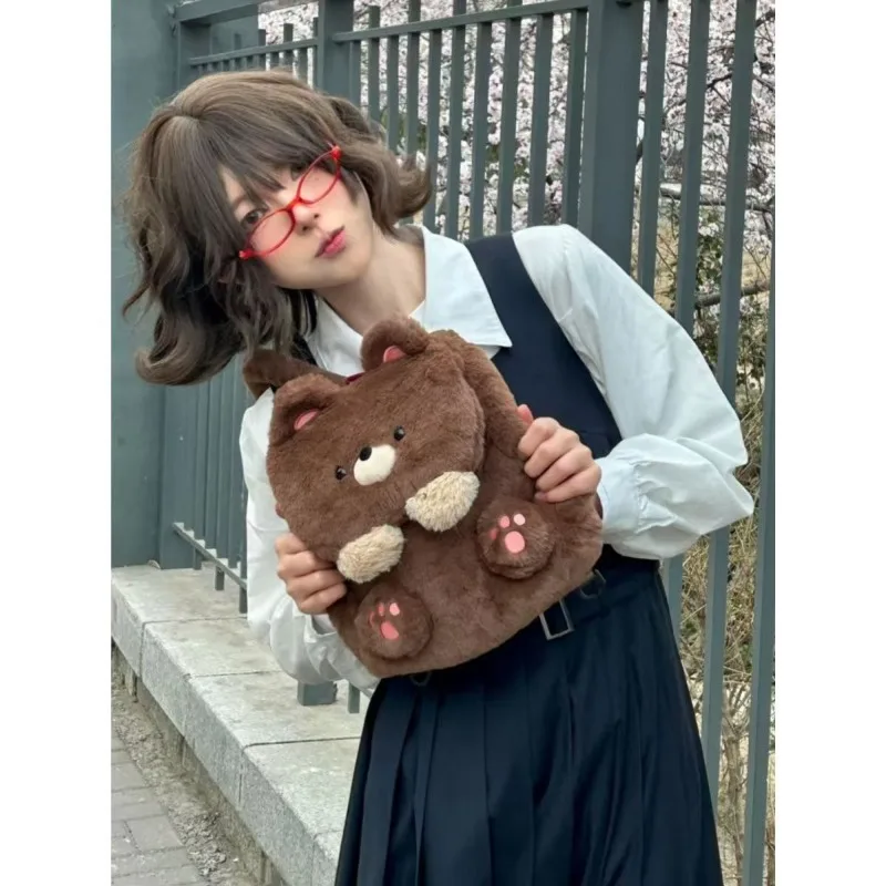 Love Teddy Bear Plush Backpack JK Doll Cute Backpack Cartoon Girl Heart Backpack Cute Student Commuting fashion Bags for Women