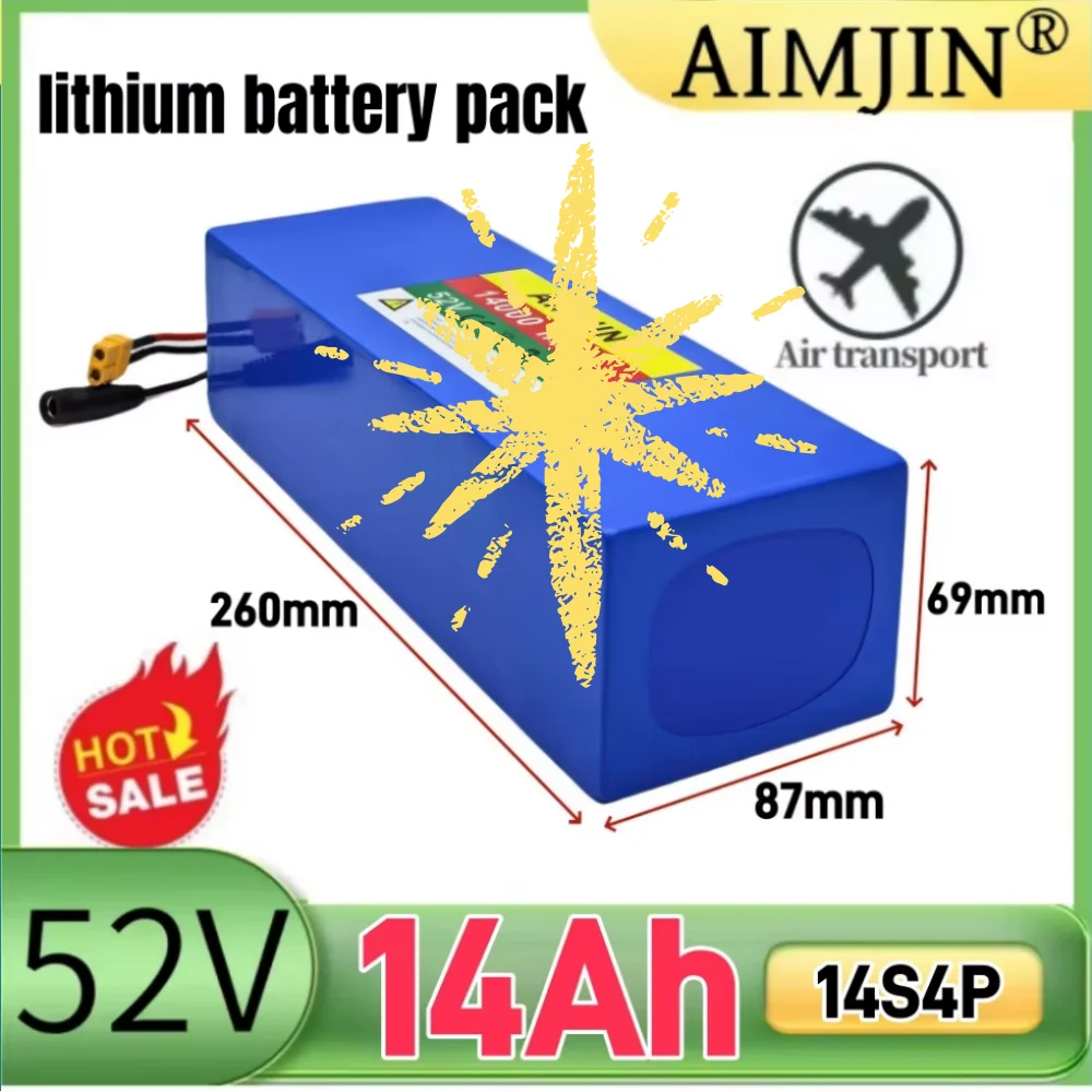 52V 14S4P 14Ah 18650 Lithium Battery with BMS for Electric Balance Car Bike Scooter Tricycle High Capacity Long-Lasting